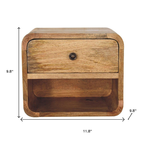 HomeRoots 12" Oak Solid Wood Floating Nightstand with Drawer – Modern Rustic Charm for Any Space! 651485