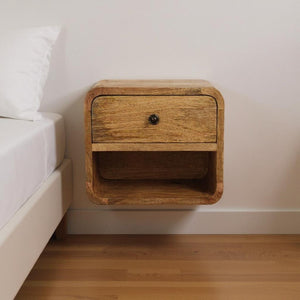 HomeRoots 12" Oak Solid Wood Floating Nightstand with Drawer – Modern Rustic Charm for Any Space! 651485