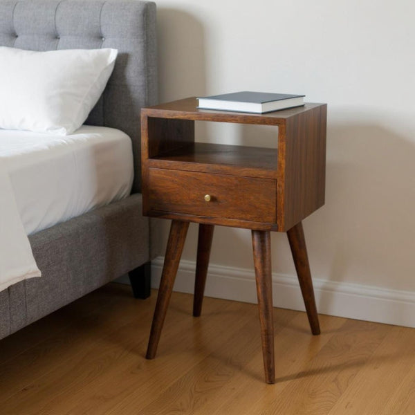 HomeRoots 22" Chestnut Solid Mango Wood Nightstand with Drawer - Stylish, Versatile Storage for Any Space 651486