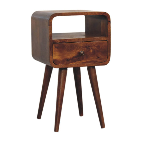 HomeRoots 22" Chestnut Handcrafted Solid Wood Nightstand with Curved Edges - Elegant Storage for Any Room 651487