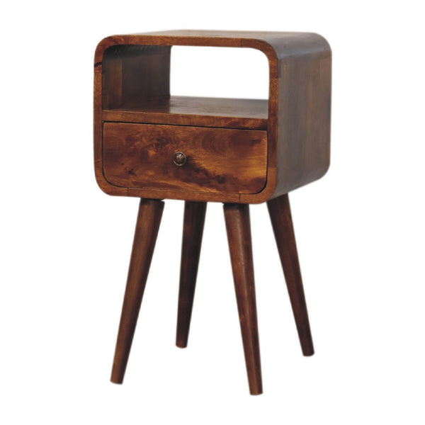 HomeRoots 22" Chestnut Handcrafted Solid Wood Nightstand with Curved Edges - Elegant Storage for Any Room 651487