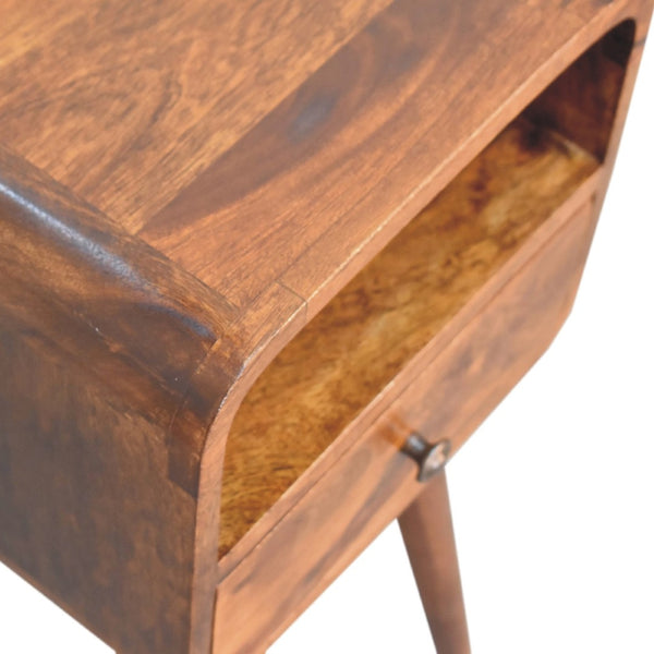 HomeRoots 22" Chestnut Handcrafted Solid Wood Nightstand with Curved Edges - Elegant Storage for Any Room 651487