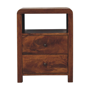 HomeRoots 24" Chestnut Solid Mango Wood Nightstand with Two Drawers & Curved Design for Versatile Storage Solutions 651488