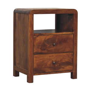 HomeRoots 24" Chestnut Solid Mango Wood Nightstand with Two Drawers & Curved Design for Versatile Storage Solutions 651488