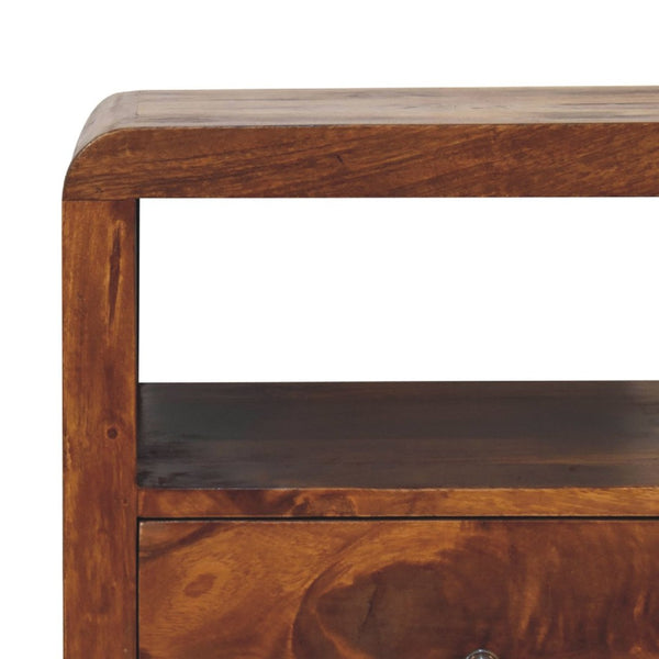 HomeRoots 24" Chestnut Solid Mango Wood Nightstand with Two Drawers & Curved Design for Versatile Storage Solutions 651488