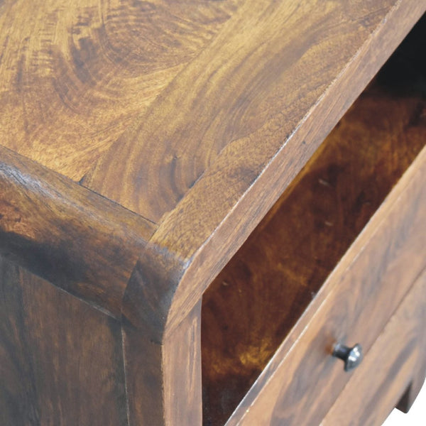 HomeRoots 24" Chestnut Solid Mango Wood Nightstand with Two Drawers & Curved Design for Versatile Storage Solutions 651488