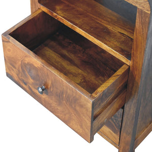 HomeRoots 24" Chestnut Solid Mango Wood Nightstand with Two Drawers & Curved Design for Versatile Storage Solutions 651488