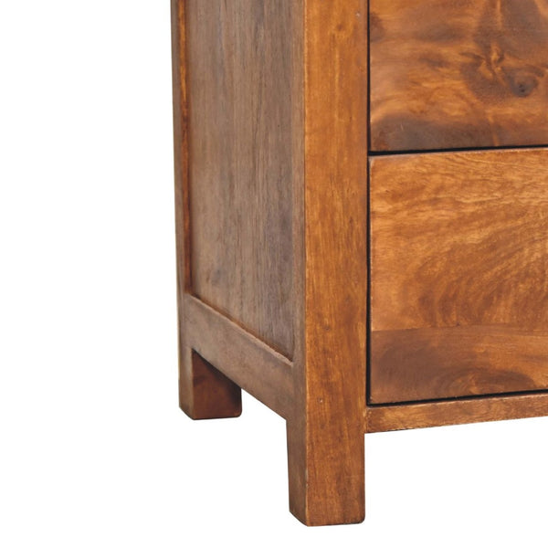 HomeRoots 24" Chestnut Solid Mango Wood Nightstand with Two Drawers & Curved Design for Versatile Storage Solutions 651488