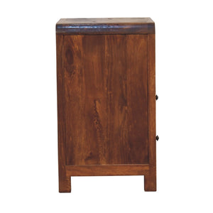 HomeRoots 24" Chestnut Solid Mango Wood Nightstand with Two Drawers & Curved Design for Versatile Storage Solutions 651488