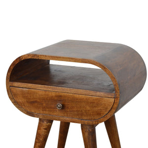 HomeRoots 21" Brown Solid Wood Oval Nightstand with Drawer & Open Shelf - Handcrafted Elegance for Any Space 651489