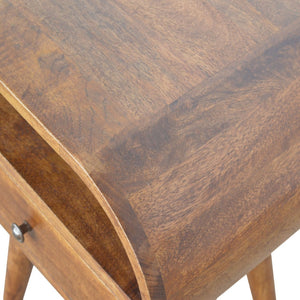HomeRoots 21" Brown Solid Wood Oval Nightstand with Drawer & Open Shelf - Handcrafted Elegance for Any Space 651489