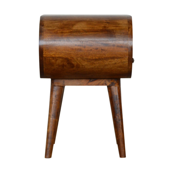 HomeRoots 21" Brown Solid Wood Oval Nightstand with Drawer & Open Shelf - Handcrafted Elegance for Any Space 651489