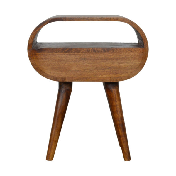 HomeRoots 21" Brown Solid Wood Oval Nightstand with Drawer & Open Shelf - Handcrafted Elegance for Any Space 651489