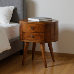 HomeRoots 21" Chestnut Solid Wood Nightstand with Two Drawers - Vintage Oval Design for Stylish Storage Solutions 651490