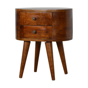 HomeRoots 21" Chestnut Solid Wood Nightstand with Two Drawers - Vintage Oval Design for Stylish Storage Solutions 651490