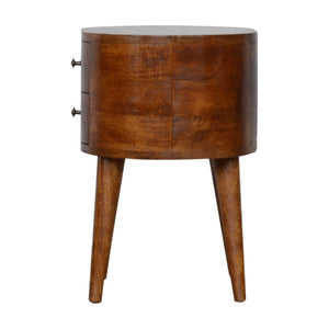 HomeRoots 21" Chestnut Solid Wood Nightstand with Two Drawers - Vintage Oval Design for Stylish Storage Solutions 651490