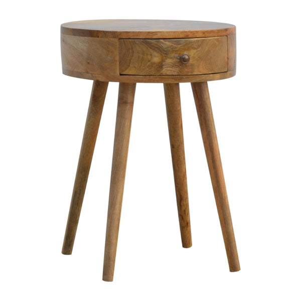 HomeRoots 22" Natural Solid Wood Round Nightstand - Handcrafted Mango Wood with Sleek Design & Versatile Storage 651492