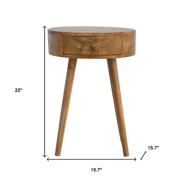 HomeRoots 22" Natural Solid Wood Round Nightstand - Handcrafted Mango Wood with Sleek Design & Versatile Storage 651492