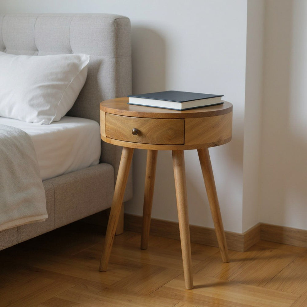 HomeRoots 22" Natural Solid Wood Round Nightstand - Handcrafted Mango Wood with Sleek Design & Versatile Storage 651492