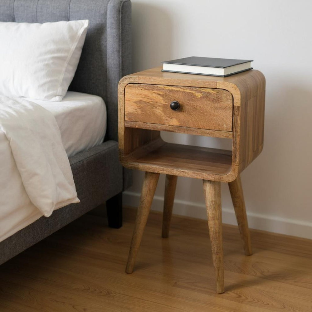 HomeRoots 22" Stylish Oak Solid Wood Nightstand - Versatile One-Drawer Table for Modern Bedrooms & Living Spaces 651494