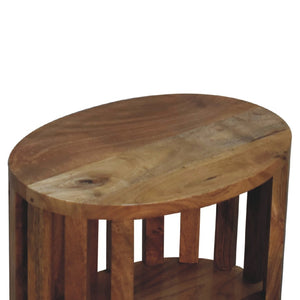 HomeRoots 16" Light Brown Round Nightstand - Handcrafted Solid Mango Wood with Slat Back Design & Storage Space 651495