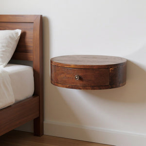 HomeRoots 16" Floating Nightstand - Handcrafted Solid Mango Wood with Drawer for Modern Space-Saving Style 651497