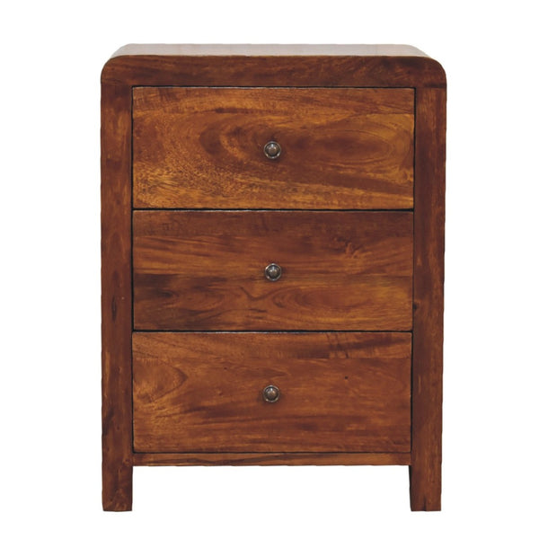 HomeRoots 24" Chestnut Solid Wood Nightstand - Elegant Three Drawer Design for Stylish Bedroom Storage Solutions 651498