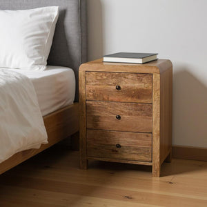 HomeRoots 24" Solid Mango Wood Nightstand with Three Drawers - Elegant Oak Finish, No Assembly Required! 651499