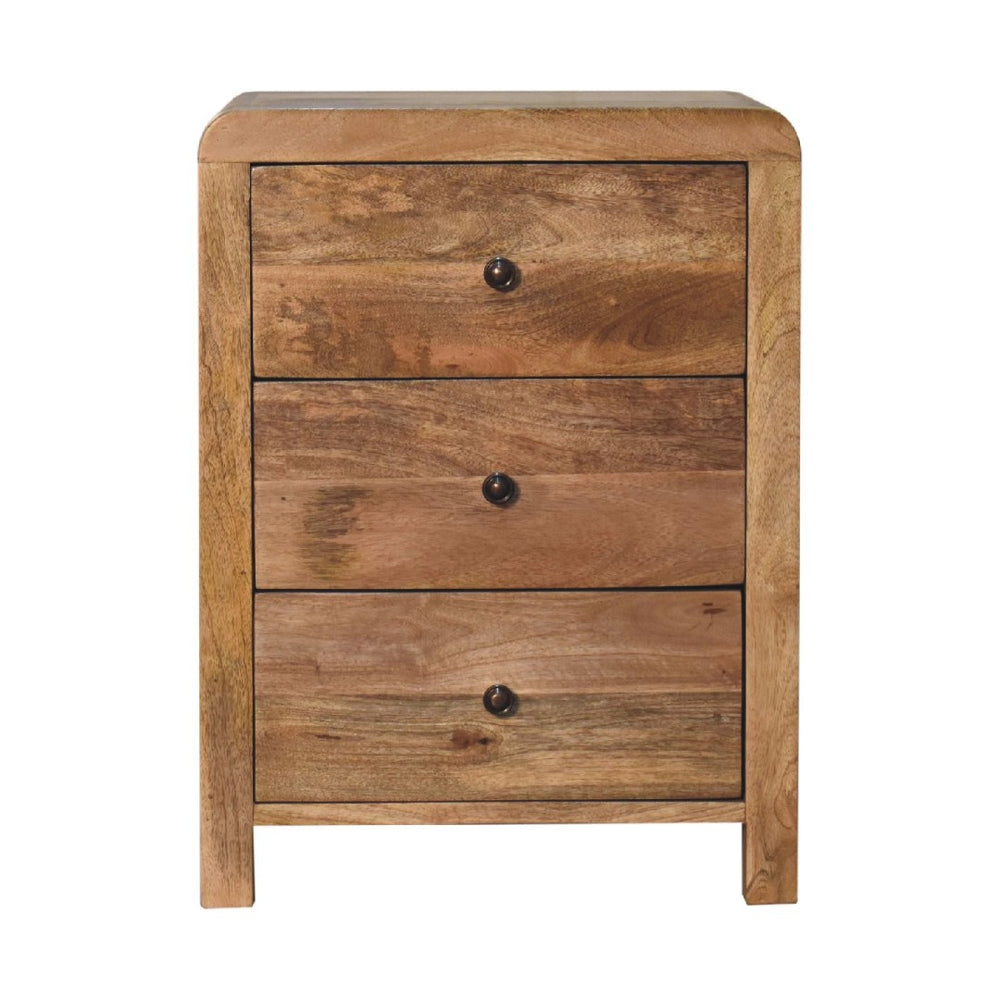 HomeRoots 24" Solid Mango Wood Nightstand with Three Drawers - Elegant Oak Finish, No Assembly Required! 651499
