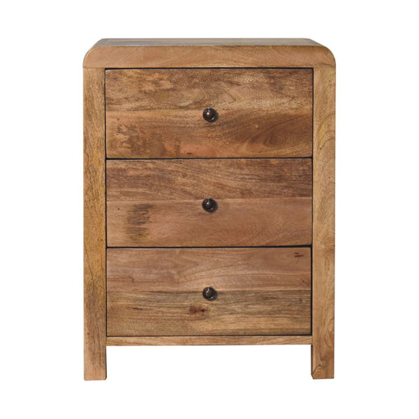 HomeRoots 24" Solid Mango Wood Nightstand with Three Drawers - Elegant Oak Finish, No Assembly Required! 651499