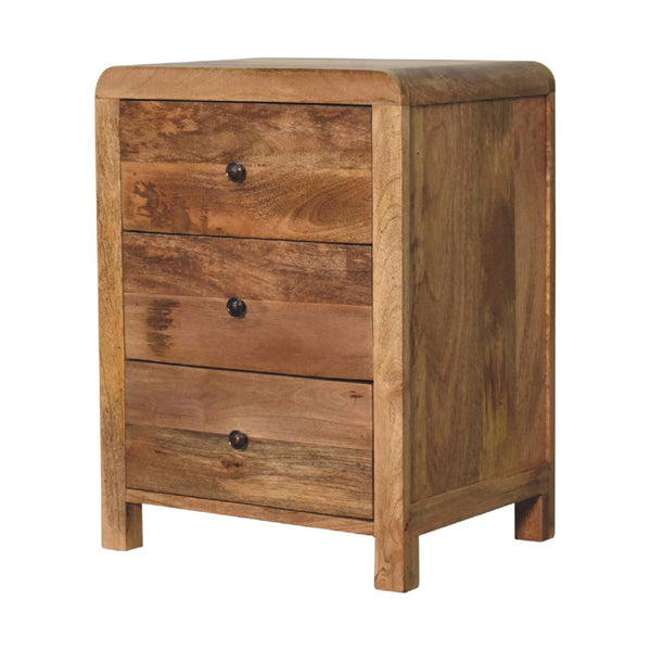 HomeRoots 24" Solid Mango Wood Nightstand with Three Drawers - Elegant Oak Finish, No Assembly Required! 651499