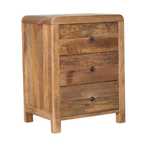 HomeRoots 24" Solid Mango Wood Nightstand with Three Drawers - Elegant Oak Finish, No Assembly Required! 651499