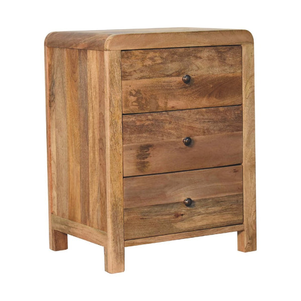 HomeRoots 24" Solid Mango Wood Nightstand with Three Drawers - Elegant Oak Finish, No Assembly Required! 651499
