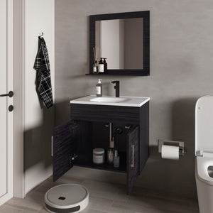 English Elm Wengue Floating 2-Door Bathroom Vanity Set with Sink & Mirror - Sleek Waterproof Wenge Finish, Space-Saving Storage B062P355540