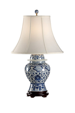 Wildwood Indigo Hand-Painted Oriental Jar Lamp With Espresso Base — Transitional Blue-And-White Accent Light 65150