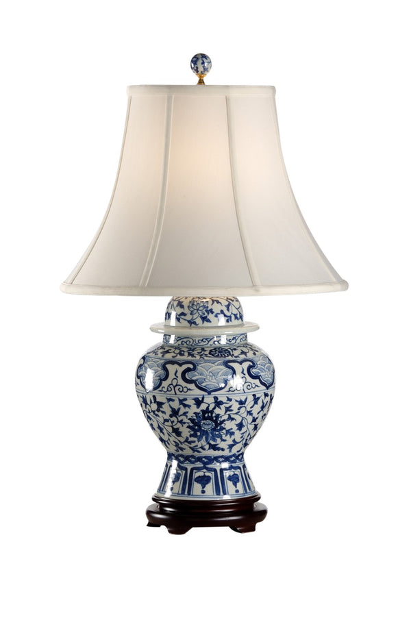 Wildwood Indigo Hand-Painted Oriental Jar Lamp With Espresso Base — Transitional Blue-And-White Accent Light 65150