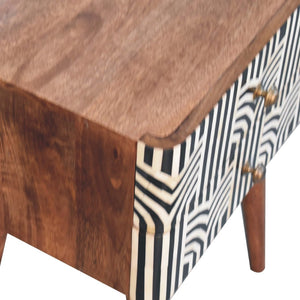 HomeRoots 23" Handcrafted Black, White & Brown Geometric Bone Inlay Nightstand with Two Spacious Drawers 651501