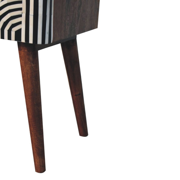 HomeRoots 23" Handcrafted Black, White & Brown Geometric Bone Inlay Nightstand with Two Spacious Drawers 651501