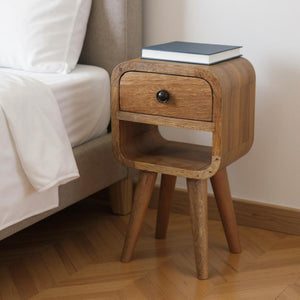HomeRoots 16" Oak Solid Wood Nightstand - Handcrafted Compact Table with Drawer & Open Shelf for Modern Spaces 651503