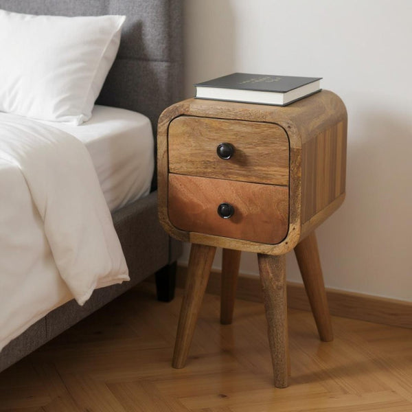 HomeRoots 16" Rustic Oak Solid Wood Nightstand with Two Drawers - Stylish Compact Storage for Any Room 651504