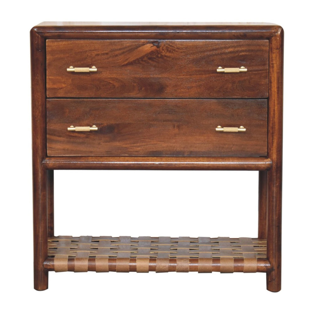 HomeRoots 32" Elegant Solid Wood Nightstand with Leather Shelf & Brass Handles - Versatile Storage Solution 651505