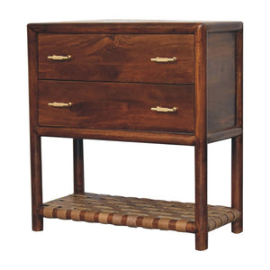HomeRoots 32" Elegant Solid Wood Nightstand with Leather Shelf & Brass Handles - Versatile Storage Solution 651505