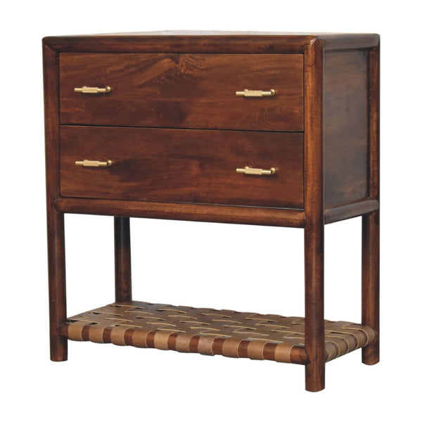 HomeRoots 32" Elegant Solid Wood Nightstand with Leather Shelf & Brass Handles - Versatile Storage Solution 651505