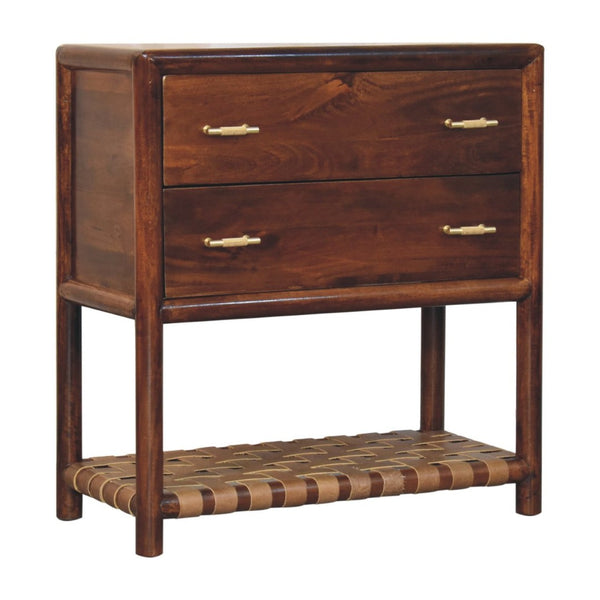 HomeRoots 32" Elegant Solid Wood Nightstand with Leather Shelf & Brass Handles - Versatile Storage Solution 651505
