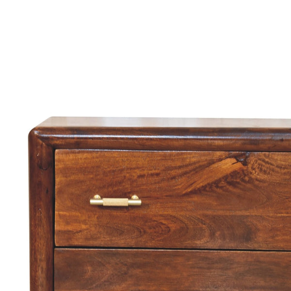 HomeRoots 32" Elegant Solid Wood Nightstand with Leather Shelf & Brass Handles - Versatile Storage Solution 651505