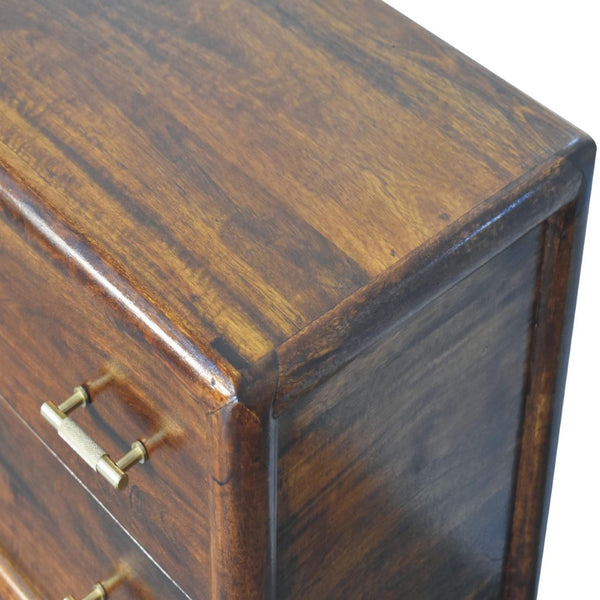 HomeRoots 32" Elegant Solid Wood Nightstand with Leather Shelf & Brass Handles - Versatile Storage Solution 651505
