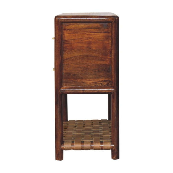 HomeRoots 32" Elegant Solid Wood Nightstand with Leather Shelf & Brass Handles - Versatile Storage Solution 651505