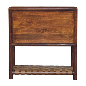 HomeRoots 32" Elegant Solid Wood Nightstand with Leather Shelf & Brass Handles - Versatile Storage Solution 651505