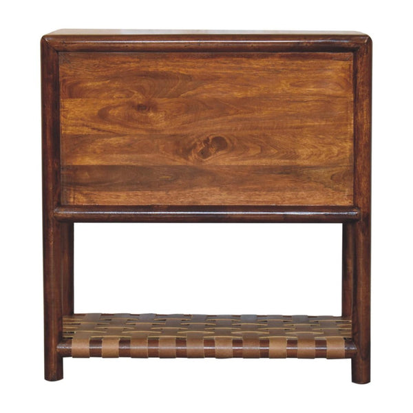 HomeRoots 32" Elegant Solid Wood Nightstand with Leather Shelf & Brass Handles - Versatile Storage Solution 651505