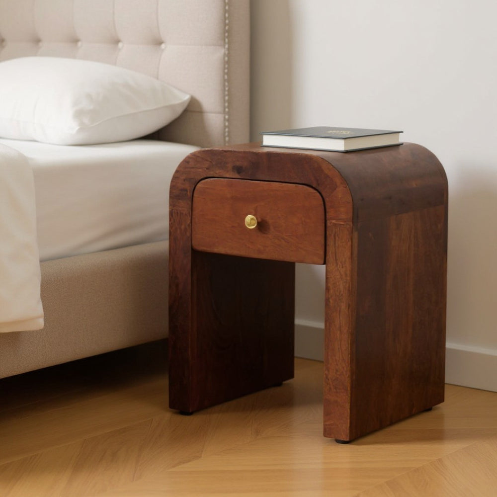 HomeRoots 16" Brown Solid Wood Nightstand with Hidden Drawer - Versatile Modern Table for Bedroom & Living Room 651506